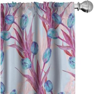 Ambesonne Ethnic Curtains, Abstract Boho Vibe Oriental Rhombus Motifs Grunge Design with Neutral Colors, Window Treatments 2 Panel Set for Living Room Bedroom, Pair of – 28″ x 63″, Seafoam Purpleblue(Magenta Pale Pink)