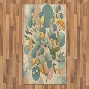 Ambesonne Eucalyptus Leaves Area Rug, Gloomy Love of Nature on Neutral Watercolor Art Background, Flat Woven Accent Rug for Living Room Bedroom Dining Room, 2′ 6″ x 5′, Mustard and Reseda Green(Peach Green and Pale Orange)