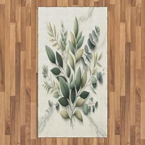 Ambesonne Eucalyptus Leaves Area Rug, Gloomy Love of Nature on Neutral Watercolor Art Background, Flat Woven Accent Rug for Living Room Bedroom Dining Room, 2′ 6″ x 5′, Mustard and Reseda Green(Sage Green Off White)