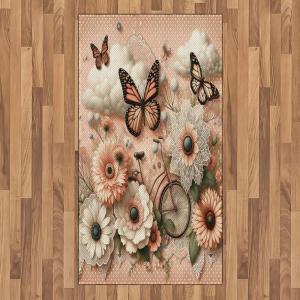 Ambesonne Eucalyptus Leaves Area Rug, Gloomy Love of Nature on Neutral Watercolor Art Background, Flat Woven Accent Rug for Living Room Bedroom Dining Room, 2′ 6″ x 5′, Mustard and Reseda Green(Peach Peacock Green)