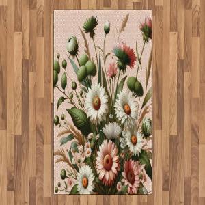 Ambesonne Eucalyptus Leaves Area Rug, Gloomy Love of Nature on Neutral Watercolor Art Background, Flat Woven Accent Rug for Living Room Bedroom Dining Room, 2′ 6″ x 5′, Mustard and Reseda Green(Blush Forest Green Pink)