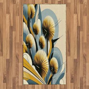 Ambesonne Eucalyptus Leaves Area Rug, Gloomy Love of Nature on Neutral Watercolor Art Background, Flat Woven Accent Rug for Living Room Bedroom Dining Room, 2′ 6″ x 5′, Mustard and Reseda Green(Mustard Blue Grey Cream)