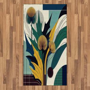 Ambesonne Eucalyptus Leaves Area Rug, Gloomy Love of Nature on Neutral Watercolor Art Background, Flat Woven Accent Rug for Living Room Bedroom Dining Room, 2′ 6″ x 5′, Mustard and Reseda Green(Teal Mustard Blue)