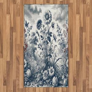Ambesonne Eucalyptus Leaves Area Rug, Gloomy Love of Nature on Neutral Watercolor Art Background, Flat Woven Accent Rug for Living Room Bedroom Dining Room, 2′ 6″ x 5′, Mustard and Reseda Green(Slate Blue and Burgundy)