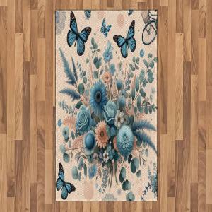 Ambesonne Eucalyptus Leaves Area Rug, Gloomy Love of Nature on Neutral Watercolor Art Background, Flat Woven Accent Rug for Living Room Bedroom Dining Room, 2′ 6″ x 5′, Mustard and Reseda Green(Blush and Sea Blue)