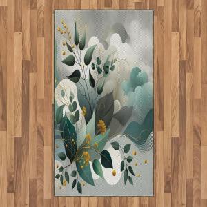 Ambesonne Eucalyptus Leaves Area Rug, Gloomy Love of Nature on Neutral Watercolor Art Background, Flat Woven Accent Rug for Living Room Bedroom Dining Room, 2′ 6″ x 5′, Mustard and Reseda Green(Dark Sea Green Grey Teal)