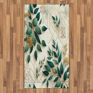 Ambesonne Eucalyptus Leaves Area Rug, Gloomy Love of Nature on Neutral Watercolor Art Background, Flat Woven Accent Rug for Living Room Bedroom Dining Room, 2′ 6″ x 5′, Mustard and Reseda Green(Dark Teal Amber Ivory)