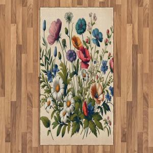 Ambesonne Eucalyptus Leaves Area Rug, Gloomy Love of Nature on Neutral Watercolor Art Background, Flat Woven Accent Rug for Living Room Bedroom Dining Room, 2′ 6″ x 5′, Mustard and Reseda Green(Champagne and Multicolor)