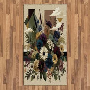 Ambesonne Eucalyptus Leaves Area Rug, Gloomy Love of Nature on Neutral Watercolor Art Background, Flat Woven Accent Rug for Living Room Bedroom Dining Room, 2′ 6″ x 5′, Mustard and Reseda Green(Eggshell Maroon Green)