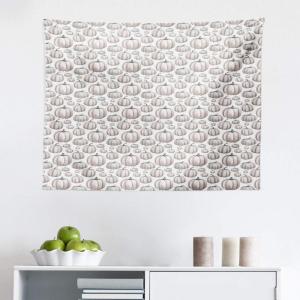 Ambesonne Fall Pumpkin Tapestry, Neutral Color Schemes Pale Fruit of Autumn Season Repetitive Pattern, Fabric Wall Hanging Decor for Bedroom Living Room Dorm, 45″ X 30″, White and Pale Tan(White and Pale Tan)
