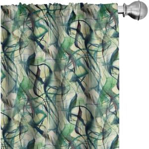 Ambesonne Floral Curtains, Flower Branches Blossoming in Minimalist Design Neutral Botanical, Window Treatments 2 Panel Set for Living Room Bedroom, Pair of – 28″ x 84″, Taupe Grey and Dark Blue Grey(Green Teal Pastel Green)
