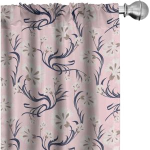 Ambesonne Floral Curtains, Flower Branches Blossoming in Minimalist Design Neutral Botanical, Window Treatments 2 Panel Set for Living Room Bedroom, Pair of – 28″ x 84″, Taupe Grey and Dark Blue Grey(Soft Pink Umber and Indigo)