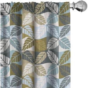 Ambesonne Floral Curtains, Flower Branches Blossoming in Minimalist Design Neutral Botanical, Window Treatments 2 Panel Set for Living Room Bedroom, Pair of – 28″ x 84″, Taupe Grey and Dark Blue Grey(White Soft Blue and Khaki)