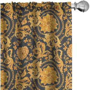 Ambesonne Floral Curtains, Flower Branches Blossoming in Minimalist Design Neutral Botanical, Window Treatments 2 Panel Set for Living Room Bedroom, Pair of – 28″ x 84″, Taupe Grey and Dark Blue Grey(Marigold Charcoal Grey)