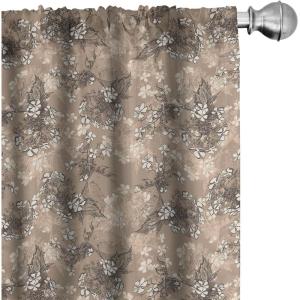 Ambesonne Floral Curtains, Flower Branches Blossoming in Minimalist Design Neutral Botanical, Window Treatments 2 Panel Set for Living Room Bedroom, Pair of – 28″ x 84″, Taupe Grey and Dark Blue Grey(Warm Taupe and Champagne)