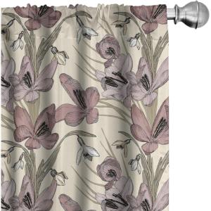 Ambesonne Floral Curtains, Flower Branches Blossoming in Minimalist Design Neutral Botanical, Window Treatments 2 Panel Set for Living Room Bedroom, Pair of – 28″ x 84″, Taupe Grey and Dark Blue Grey(Sage Green Dried Rose)