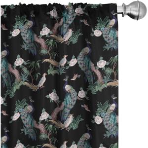 Ambesonne Floral Curtains, Flower Branches Blossoming in Minimalist Design Neutral Botanical, Window Treatments 2 Panel Set for Living Room Bedroom, Pair of – 28″ x 84″, Taupe Grey and Dark Blue Grey(Black Coral and Teal)