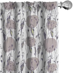 Ambesonne Floral Curtains, Flower Branches Blossoming in Minimalist Design Neutral Botanical, Window Treatments 2 Panel Set for Living Room Bedroom, Pair of – 28″ x 84″, Taupe Grey and Dark Blue Grey(Dark Purple Grey and White)