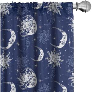 Ambesonne Floral Curtains, Flower Branches Blossoming in Minimalist Design Neutral Botanical, Window Treatments 2 Panel Set for Living Room Bedroom, Pair of – 28″ x 84″, Taupe Grey and Dark Blue Grey(Night Blue White)