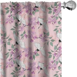 Ambesonne Floral Curtains, Flower Branches Blossoming in Minimalist Design Neutral Botanical, Window Treatments 2 Panel Set for Living Room Bedroom, Pair of – 28″ x 84″, Taupe Grey and Dark Blue Grey(Pale Purple Rose Green)