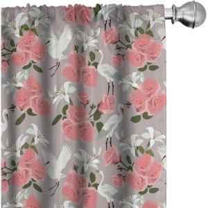 Ambesonne Floral Curtains, Flower Branches Blossoming in Minimalist Design Neutral Botanical, Window Treatments 2 Panel Set for Living Room Bedroom, Pair of – 28″ x 84″, Taupe Grey and Dark Blue Grey(Pale Mauve and Dried Rose)
