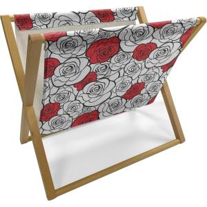 Ambesonne Fuchsia Magazine and Book Holder, Hearts Pattern Valentines Day Themed Design Retro Motifs Vintage Elements, Floor Rack Decor for Interior of Home & Office, 22″ x 19″, Off White Multicolor(Vermilion Black White)