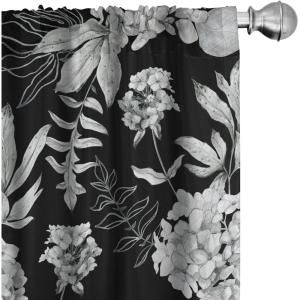 Ambesonne Garden Scene Curtains, Autumn Vibes Romantic Themed Monochrome Daisy Pattern Neutral Art, Window Treatments 2 Panel Set for Living Room Bedroom, Pair of – 28″ x 95″, Charcoal Grey Eggshell(Charcoal White)