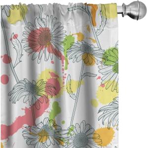 Ambesonne Garden Scene Curtains, Autumn Vibes Romantic Themed Monochrome Daisy Pattern Neutral Art, Window Treatments 2 Panel Set for Living Room Bedroom, Pair of – 28″ x 95″, Charcoal Grey Eggshell(White Multicolor)