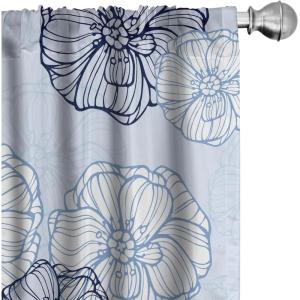 Ambesonne Garden Scene Curtains, Autumn Vibes Romantic Themed Monochrome Daisy Pattern Neutral Art, Window Treatments 2 Panel Set for Living Room Bedroom, Pair of – 28″ x 95″, Charcoal Grey Eggshell(Pale Azure Blue White)