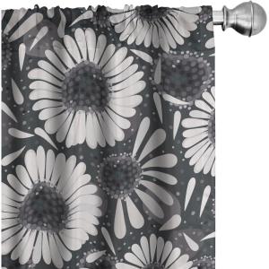 Ambesonne Garden Scene Curtains, Autumn Vibes Romantic Themed Monochrome Daisy Pattern Neutral Art, Window Treatments 2 Panel Set for Living Room Bedroom, Pair of – 28″ x 95″, Charcoal Grey Eggshell(Charcoal Grey Eggshell)
