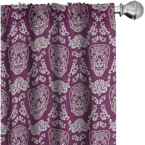 Ambesonne Garden Scene Curtains, Autumn Vibes Romantic Themed Monochrome Daisy Pattern Neutral Art, Window Treatments 2 Panel Set for Living Room Bedroom, Pair of – 28″ x 95″, Charcoal Grey Eggshell(Purple and White)