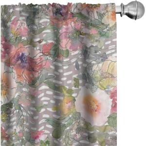 Ambesonne Garden Scene Curtains, Autumn Vibes Romantic Themed Monochrome Daisy Pattern Neutral Art, Window Treatments 2 Panel Set for Living Room Bedroom, Pair of – 28″ x 95″, Charcoal Grey Eggshell(Pale Purpleblue Off White)