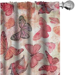 Ambesonne Garden Scene Curtains, Soft Tones Flowers Boho Pattern Springtime Inspired Neutral Art, Window Treatments 2 Panel Set for Living Room Bedroom, Pair of – 28″ x 95″, Lavender Blue Warm Taupe(Coral Salmon Dried Rose)