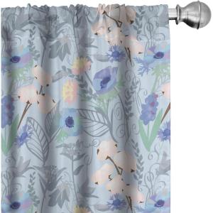 Ambesonne Garden Scene Curtains, Soft Tones Flowers Boho Pattern Springtime Inspired Neutral Art, Window Treatments 2 Panel Set for Living Room Bedroom, Pair of – 28″ x 95″, Lavender Blue Warm Taupe(Pale Blue Pale Peach)