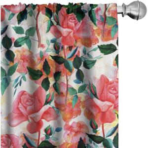Ambesonne Garden Scene Curtains, Soft Tones Flowers Boho Pattern Springtime Inspired Neutral Art, Window Treatments 2 Panel Set for Living Room Bedroom, Pair of – 28″ x 95″, Lavender Blue Warm Taupe(Pastel Pink Hunter Green)