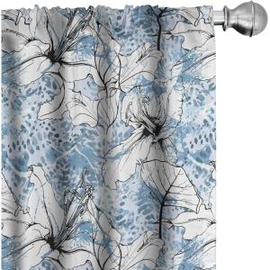 Ambesonne Garden Scene Curtains, Soft Tones Flowers Boho Pattern Springtime Inspired Neutral Art, Window Treatments 2 Panel Set for Living Room Bedroom, Pair of – 28″ x 95″, Lavender Blue Warm Taupe(Pale Sky Blue White)