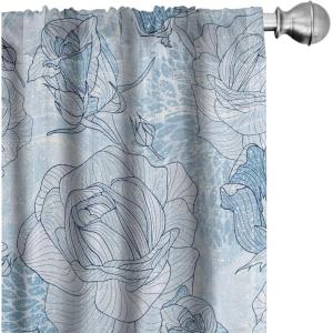 Ambesonne Garden Scene Curtains, Soft Tones Flowers Boho Pattern Springtime Inspired Neutral Art, Window Treatments 2 Panel Set for Living Room Bedroom, Pair of – 28″ x 95″, Lavender Blue Warm Taupe(Sea Blue Soft Blue)