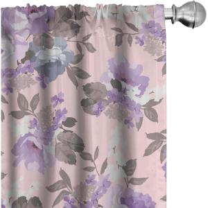 Ambesonne Garden Scene Curtains, Soft Tones Flowers Boho Pattern Springtime Inspired Neutral Art, Window Treatments 2 Panel Set for Living Room Bedroom, Pair of – 28″ x 95″, Lavender Blue Warm Taupe(Blush Lavender)
