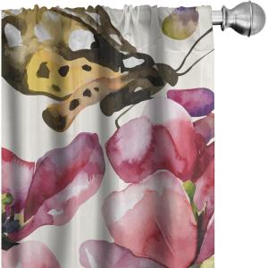 Ambesonne Garden Scene Curtains, Springtime Neutral Boho Pastel Colors Sketch Art of Minimalist Flowers Vintage, Window Treatments 2 Panel Set for Living Room Bedroom, Pair of – 28″ x 63″, Rose White(Pale Earth Yellow and Ruby)
