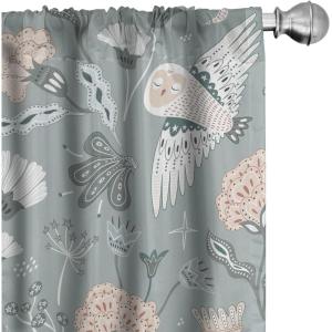 Ambesonne Garden Scene Curtains, Springtime Neutral Boho Pastel Colors Sketch Art of Minimalist Flowers Vintage, Window Treatments 2 Panel Set for Living Room Bedroom, Pair of – 28″ x 63″, Rose White(Pale Slate Blue Blush)