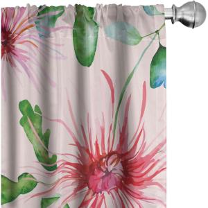 Ambesonne Garden Scene Curtains, Springtime Neutral Boho Pastel Colors Sketch Art of Minimalist Flowers Vintage, Window Treatments 2 Panel Set for Living Room Bedroom, Pair of – 28″ x 63″, Rose White(Dark Pink Rose Fern Green)