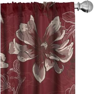 Ambesonne Garden Scene Curtains, Springtime Neutral Boho Pastel Colors Sketch Art of Minimalist Flowers Vintage, Window Treatments 2 Panel Set for Living Room Bedroom, Pair of – 28″ x 63″, Rose White(Dimgray Burgundy)