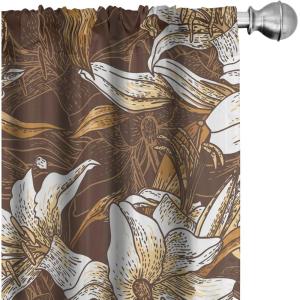 Ambesonne Garden Scene Curtains, Springtime Neutral Boho Pastel Colors Sketch Art of Minimalist Flowers Vintage, Window Treatments 2 Panel Set for Living Room Bedroom, Pair of – 28″ x 63″, Rose White(Maroon Eggshell Amber)