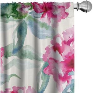 Ambesonne Garden Scene Curtains, Springtime Neutral Boho Pastel Colors Sketch Art of Minimalist Flowers Vintage, Window Treatments 2 Panel Set for Living Room Bedroom, Pair of – 28″ x 63″, Rose White(Dark Coral Reseda Green)