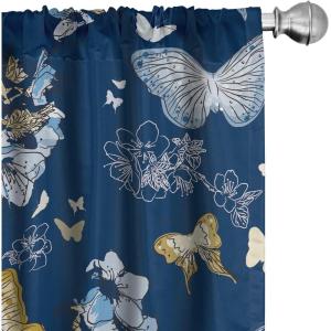 Ambesonne Garden Scene Curtains, Springtime Neutral Boho Pastel Colors Sketch Art of Minimalist Flowers Vintage, Window Treatments 2 Panel Set for Living Room Bedroom, Pair of – 28″ x 63″, Rose White(Dark Lavender Sea Blue)