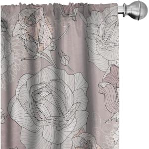 Ambesonne Garden Scene Curtains, Springtime Neutral Boho Pastel Colors Sketch Art of Minimalist Flowers Vintage, Window Treatments 2 Panel Set for Living Room Bedroom, Pair of – 28″ x 63″, Rose White(Pale Purpleblue and Eggshell)