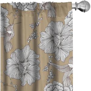 Ambesonne Garden Scene Curtains, Springtime Neutral Boho Pastel Colors Sketch Art of Minimalist Flowers Vintage, Window Treatments 2 Panel Set for Living Room Bedroom, Pair of – 28″ x 63″, Rose White(Dark Khaki White)