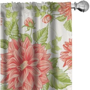 Ambesonne Garden Scene Curtains, Springtime Neutral Boho Pastel Colors Sketch Art of Minimalist Flowers Vintage, Window Treatments 2 Panel Set for Living Room Bedroom, Pair of – 28″ x 63″, Rose White(Dark Pink Pistachio Green)