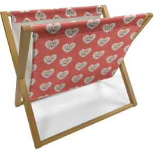 Ambesonne Love Magazine and Book Holder, Hipster Hearts Pattern with Love You Texts Heart Shapes Valentines Day Theme, Floor Rack Decor for Interior of Home & Office, 22″ x 19″, Vermilion Multicolor(Vermilion Multicolor)