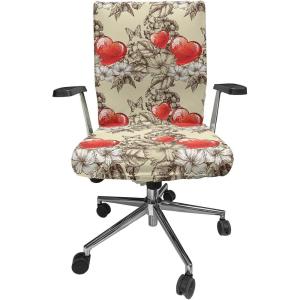 Ambesonne Love Office Chair Cover, Pattern Valentine’s Day with Flowers and Butterfly Holiday Love Antiquity Vintage, Stretchable Decorative Universal Size High Back Printed Slipcover, Beige Brown Red(Beige Brown Red)